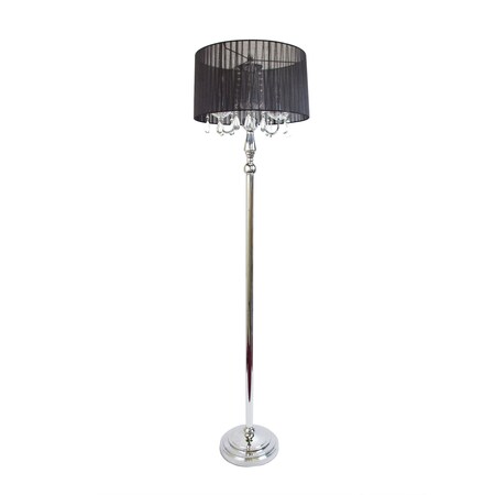 Elegant Designs Trendy Romantic Sheer Shade Floor Lamp with Hanging Crystals, Black LF1002-BLK